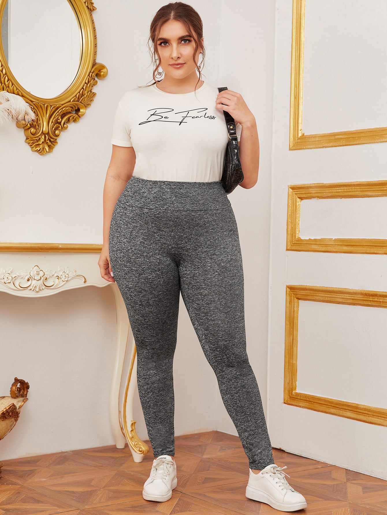 Plus Wide Waistband Marled Leggings