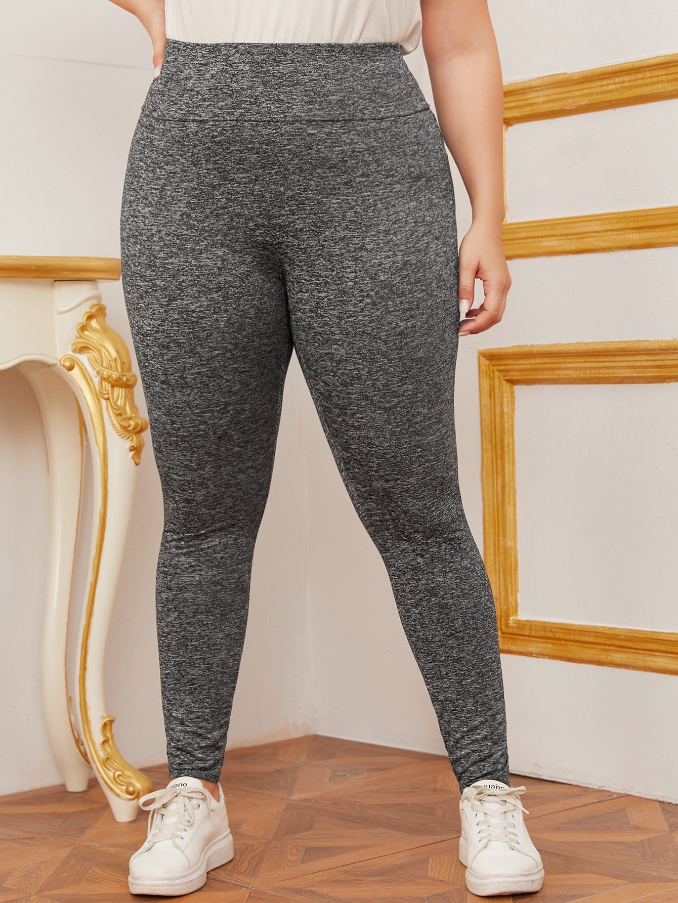 Plus Wide Waistband Marled Leggings