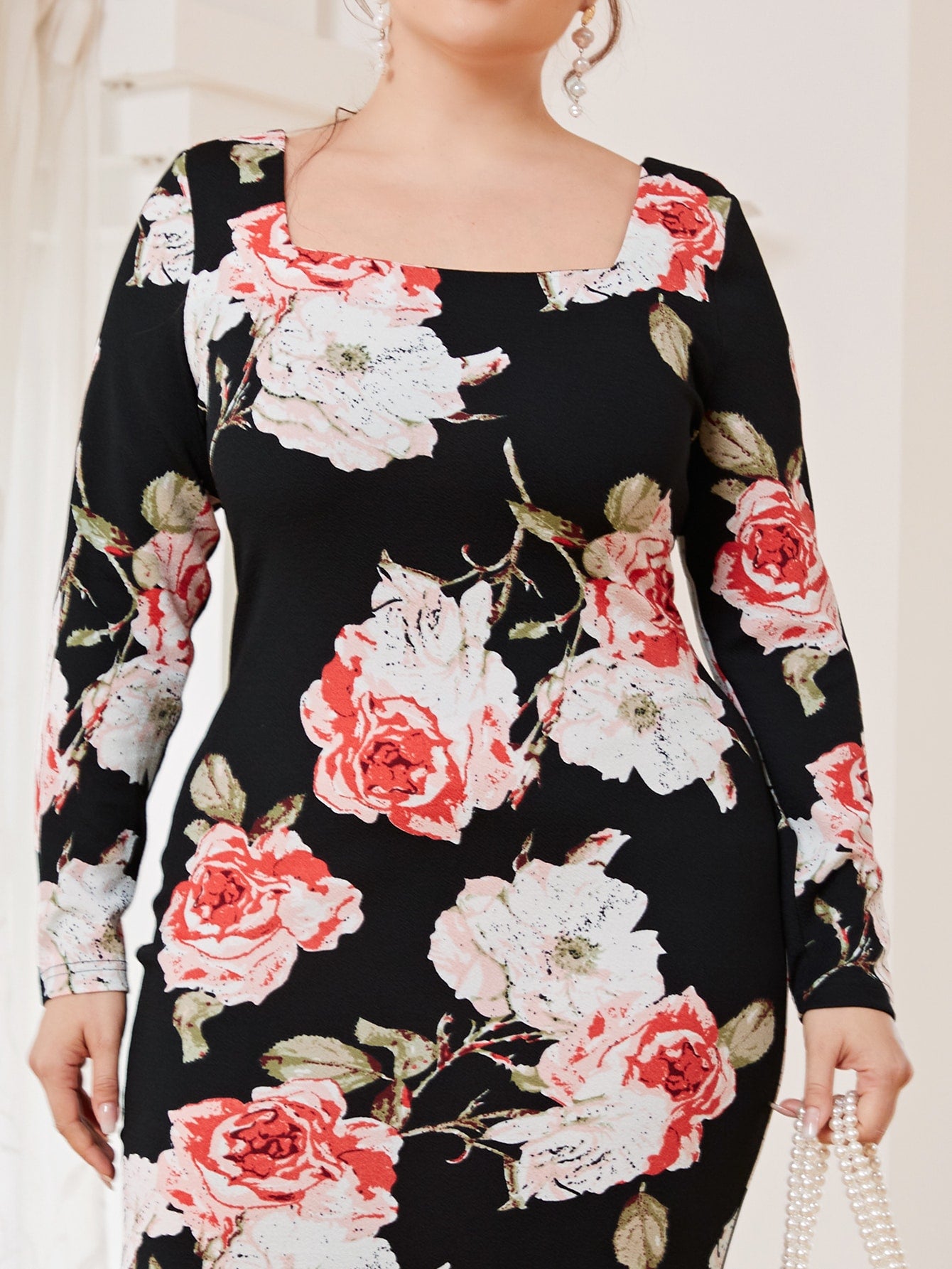 Plus Floral Print Ruffle Hem Dress