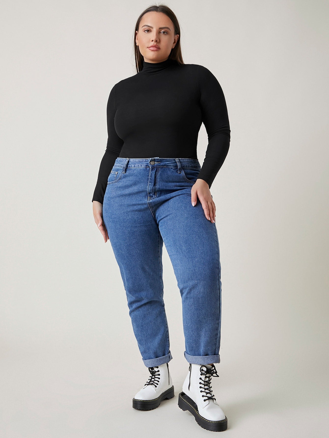 BASICS Plus Mock Neck Fitted Tee