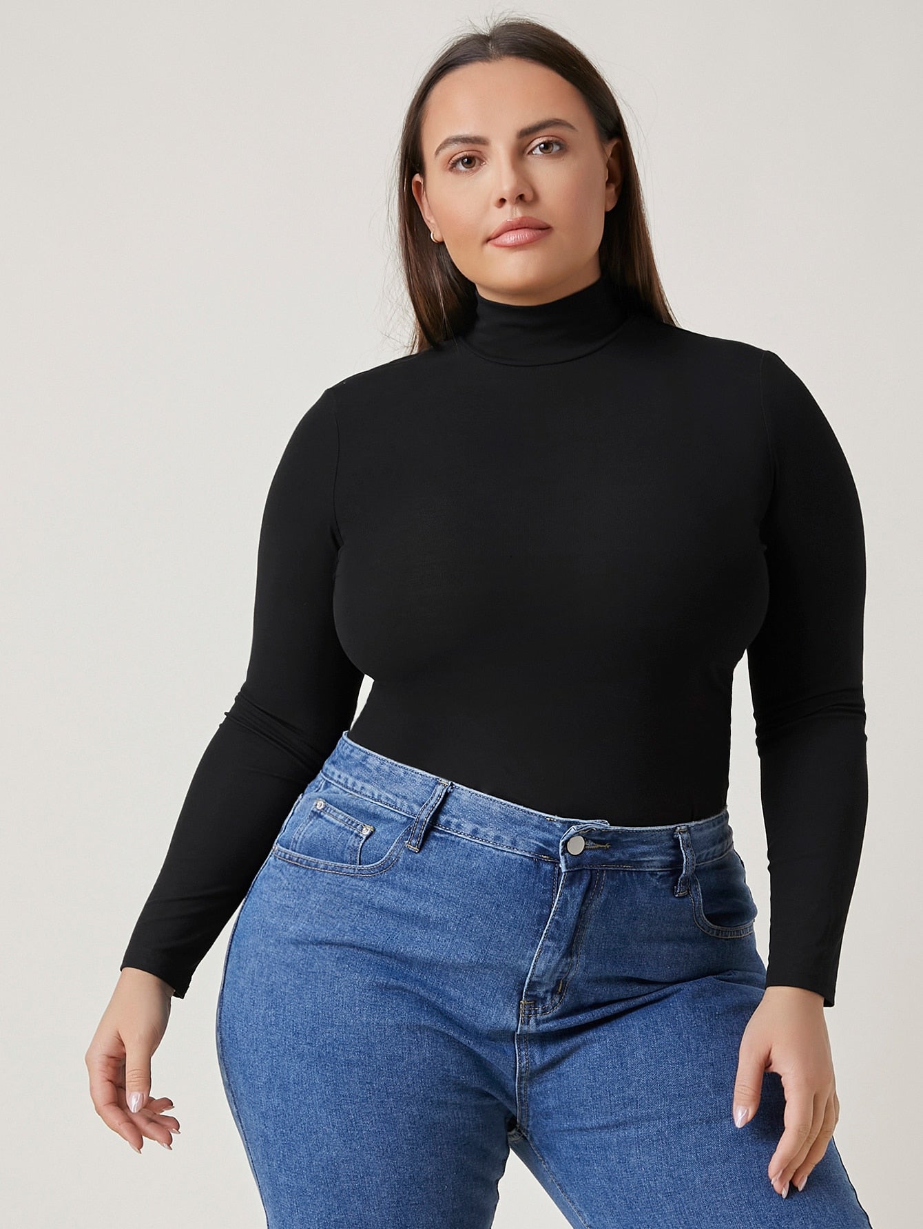 BASICS Plus Mock Neck Fitted Tee