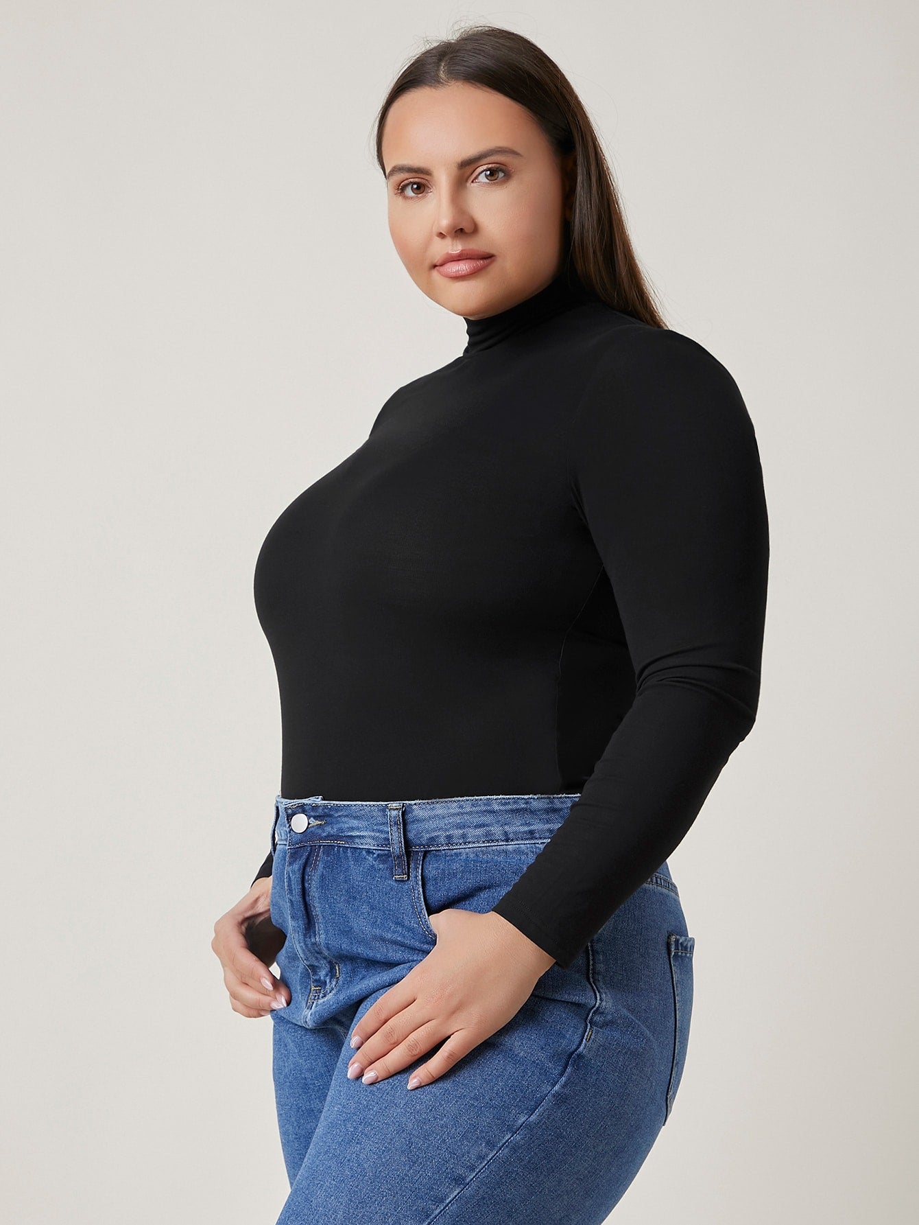 BASICS Plus Mock Neck Fitted Tee