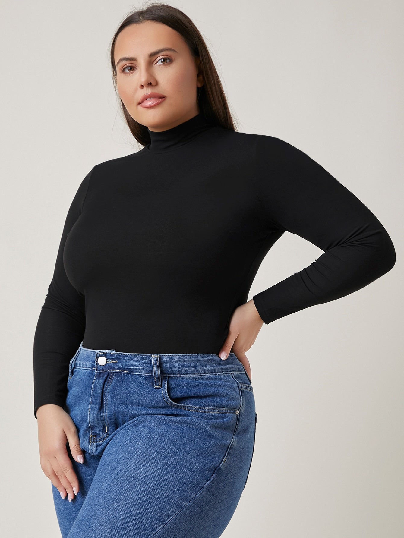 BASICS Plus Mock Neck Fitted Tee