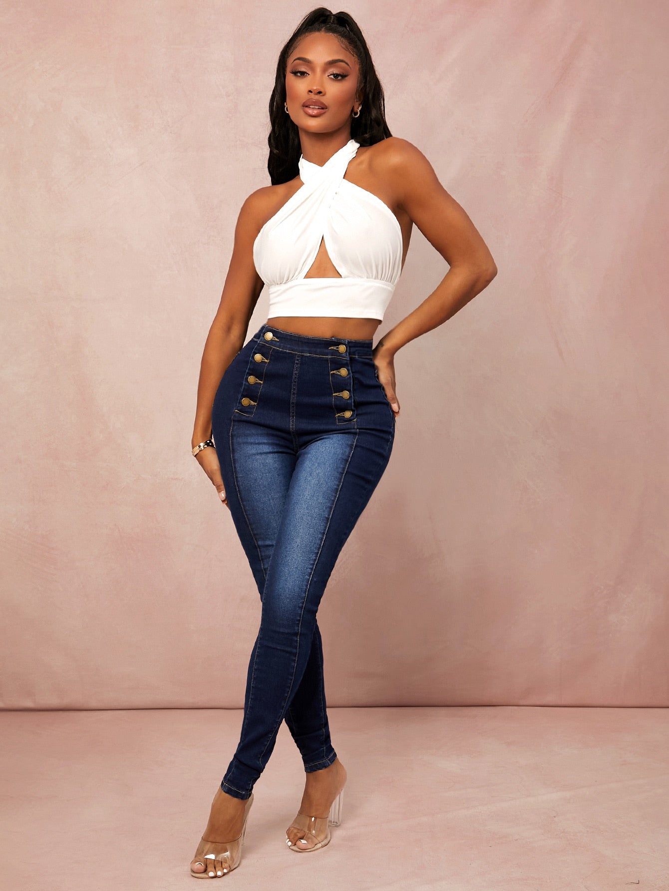 SXY Double Breasted Skinny Jeans