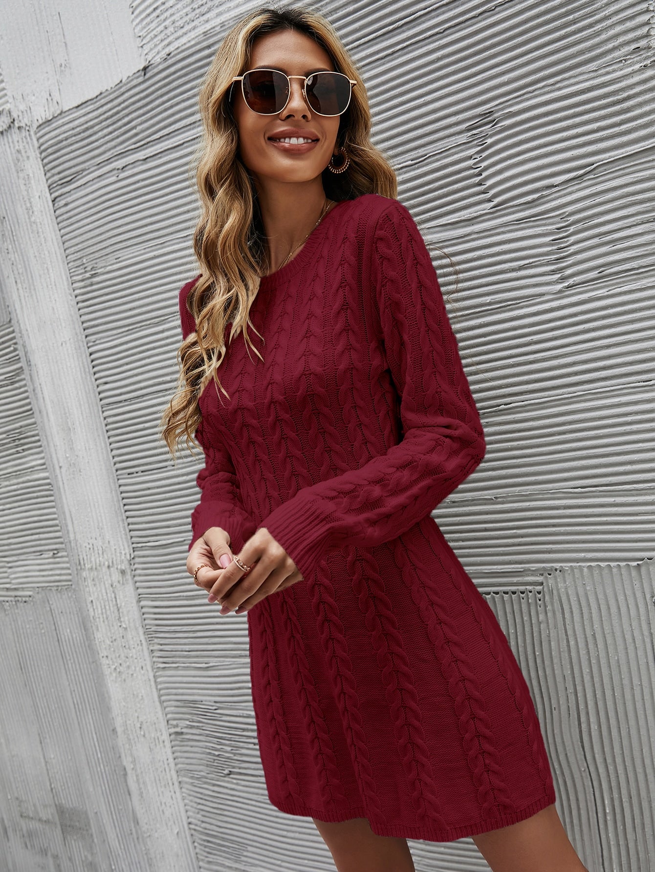 Cable Knit Sweater Dress Without Belt