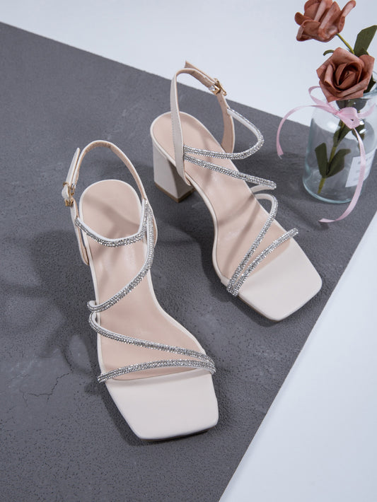 Rhinestone Buckle Decor Ankle Strap Chunky Sandals