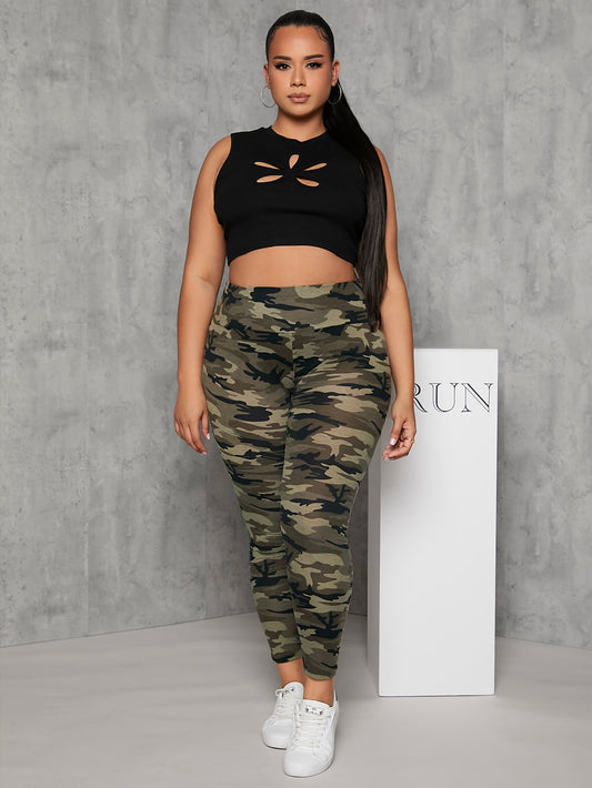 SXY Plus Camo Print Wideband Waist Leggings