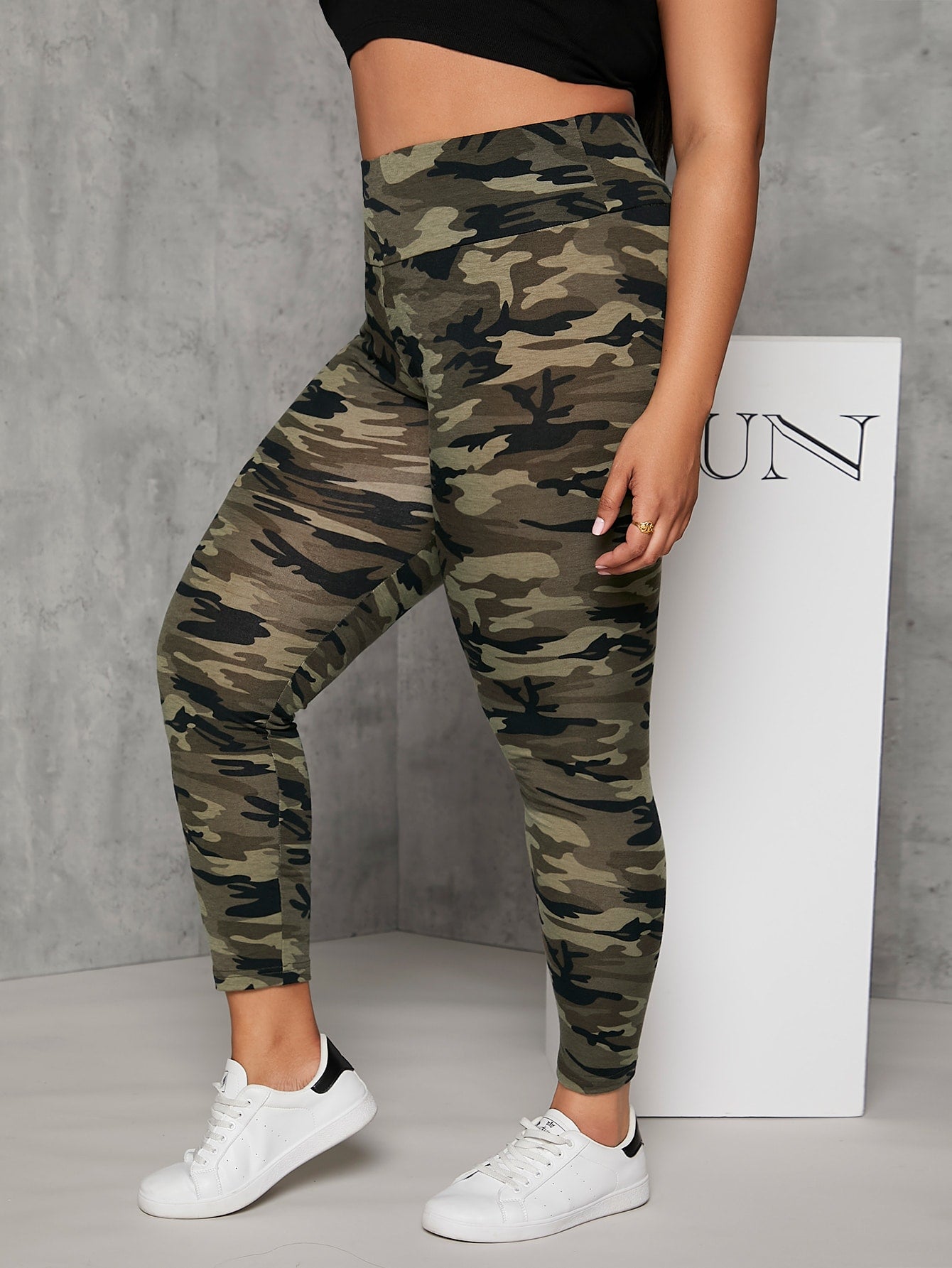 SXY Plus Camo Print Wideband Waist Leggings