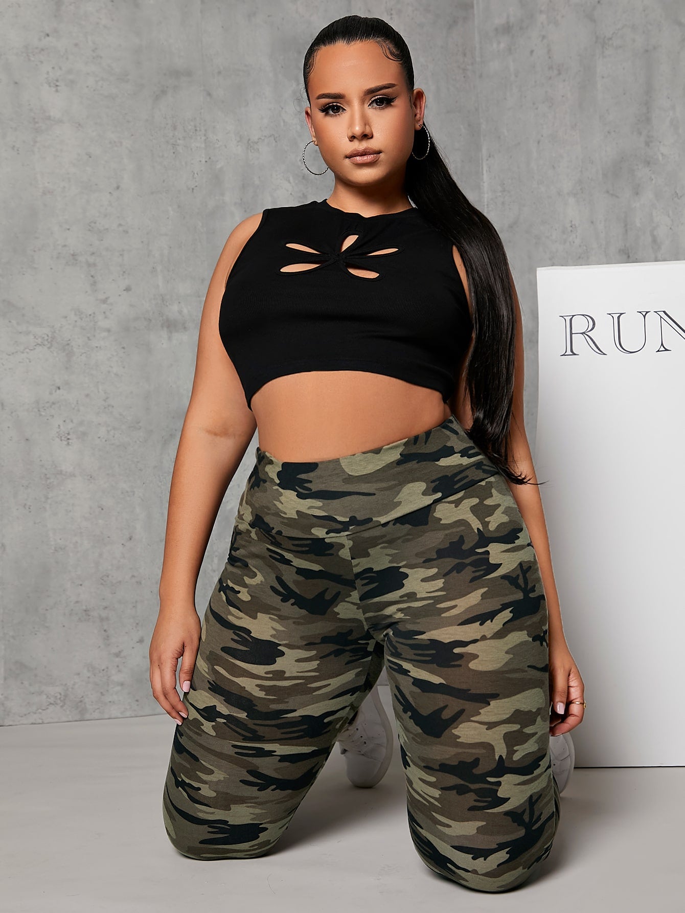 SXY Plus Camo Print Wideband Waist Leggings