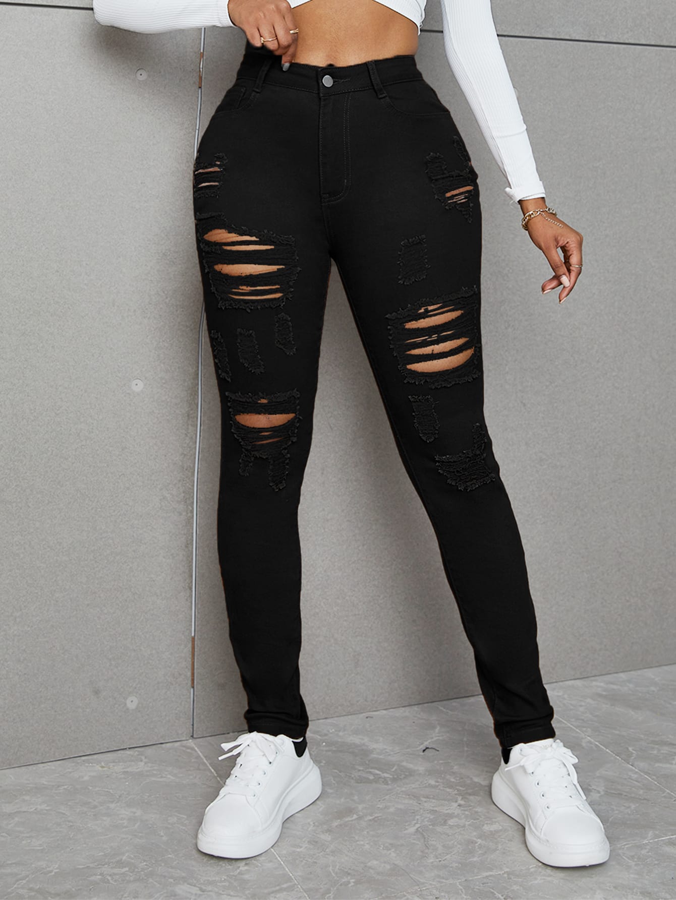 High Waist Ripped Skinny Jeans