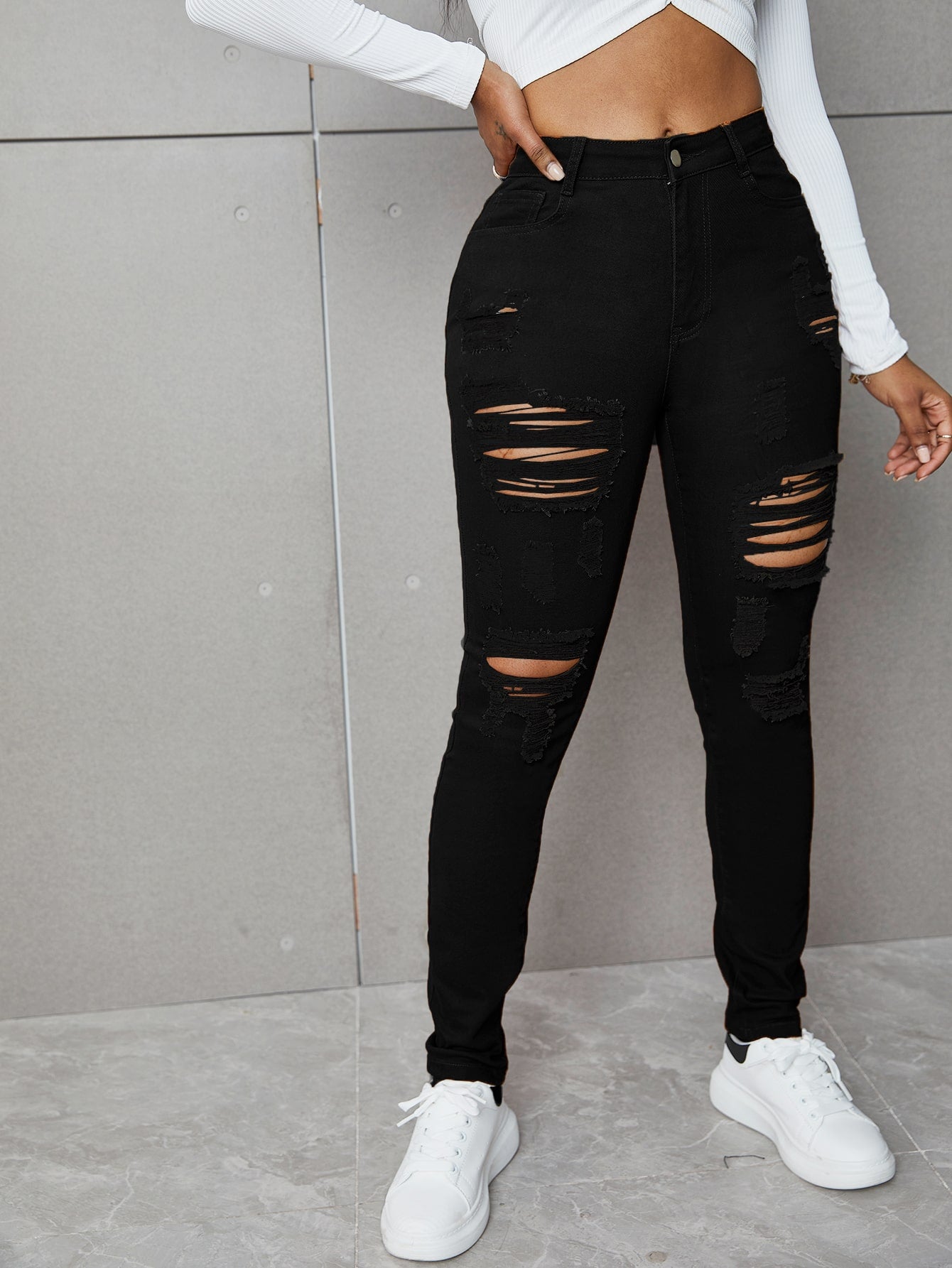 High Waist Ripped Skinny Jeans