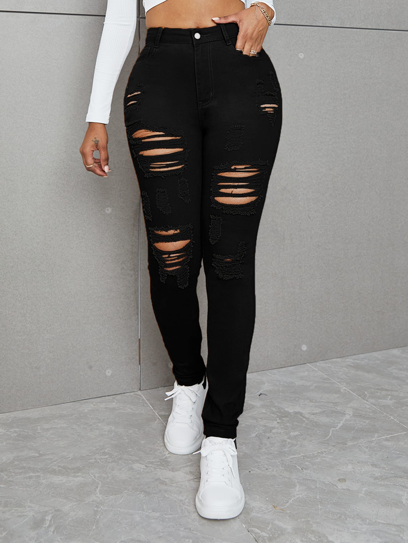 High Waist Ripped Skinny Jeans