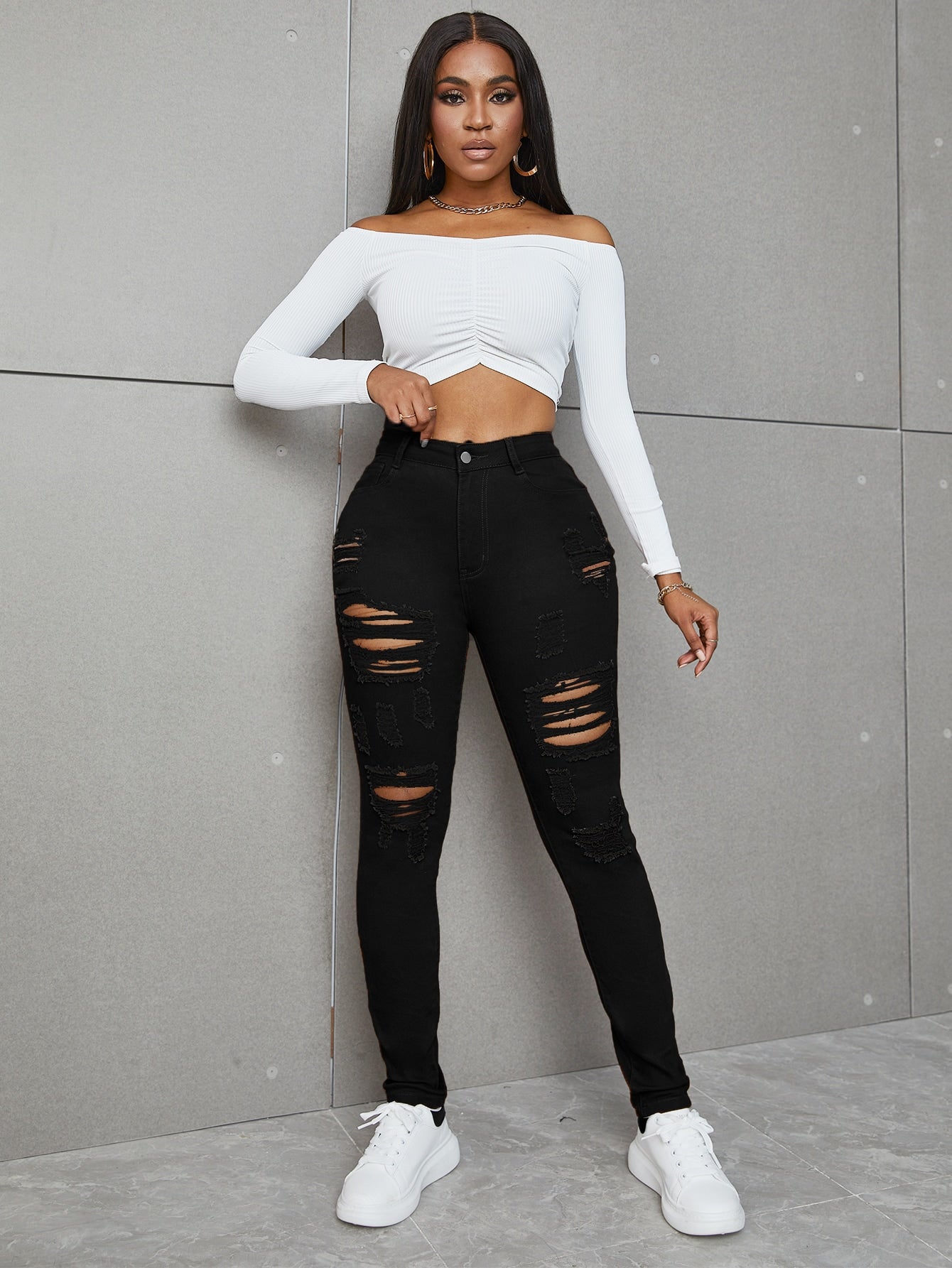 High Waist Ripped Skinny Jeans