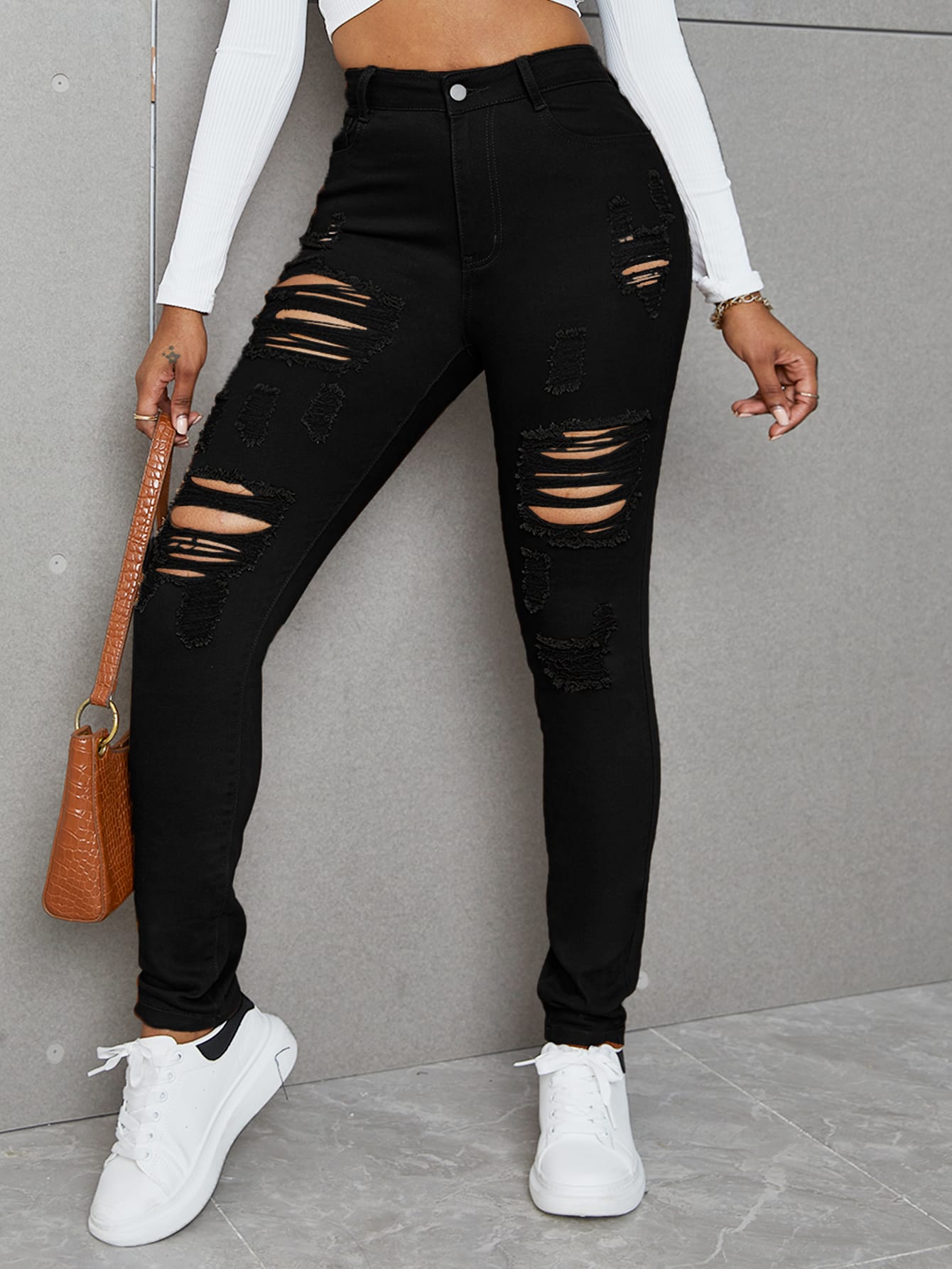 High Waist Ripped Skinny Jeans