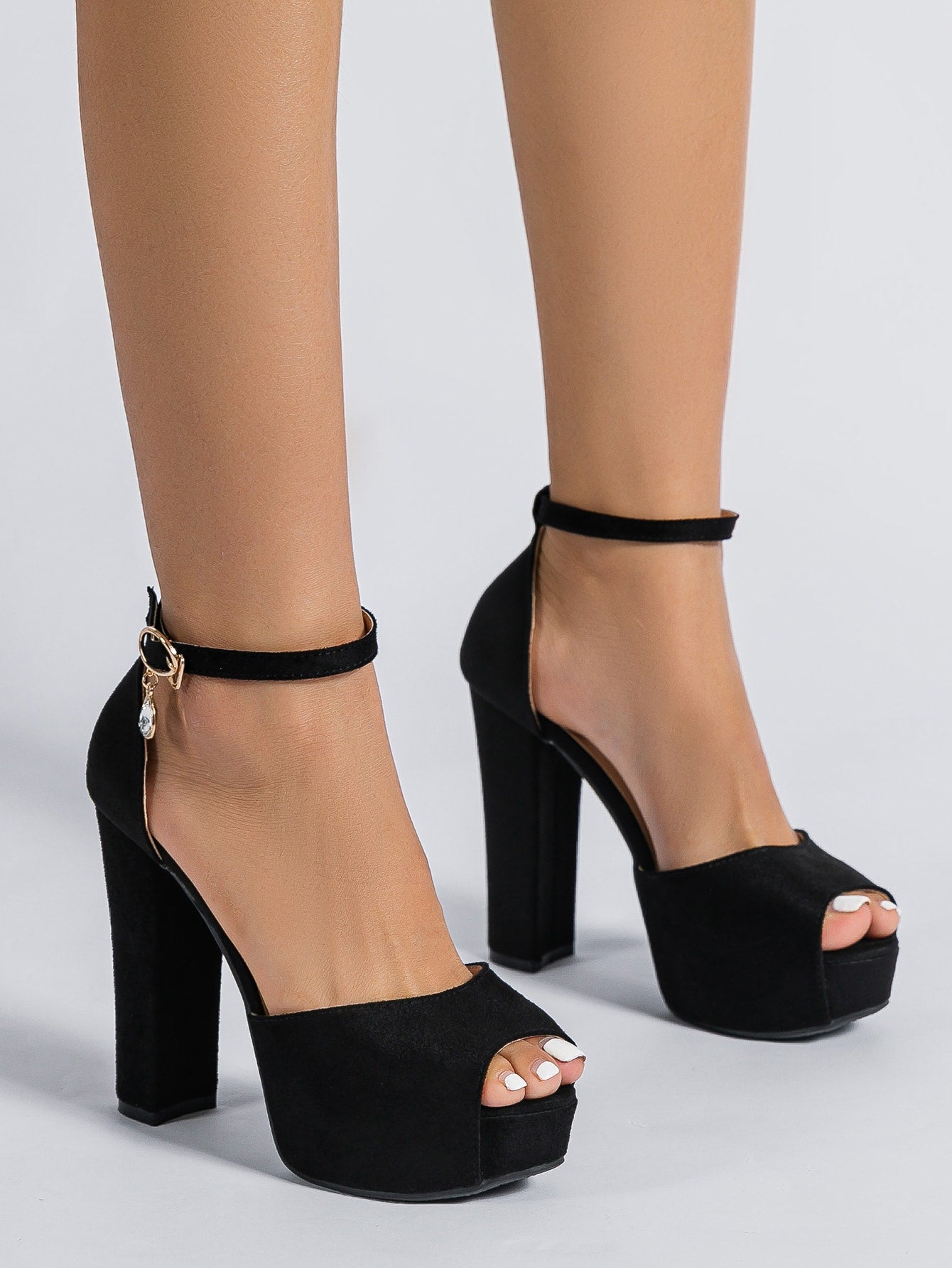 Chunky Heeled Ankle Strap Pumps