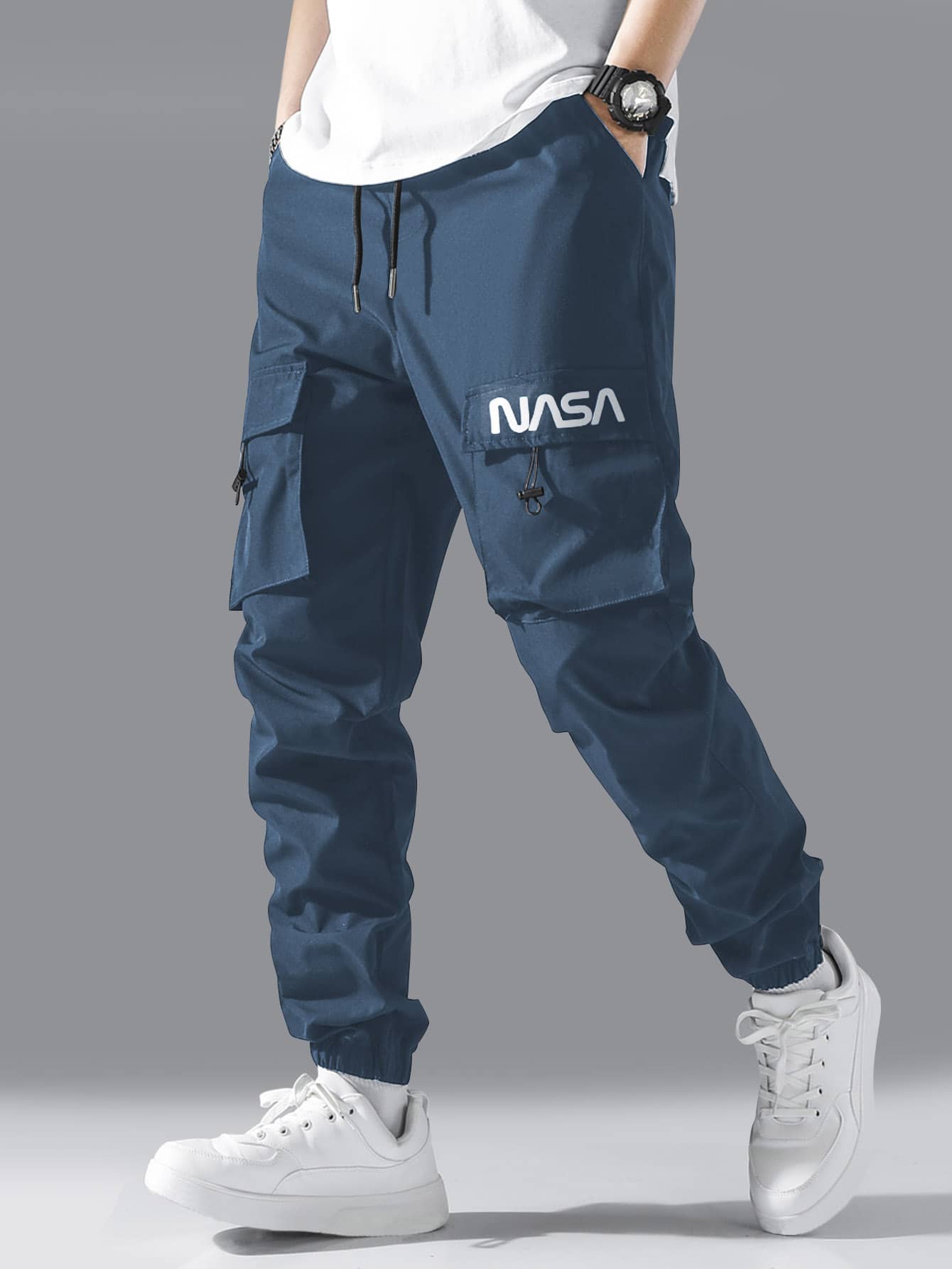 Men Letter Graphic Drawstring Cargo Pants