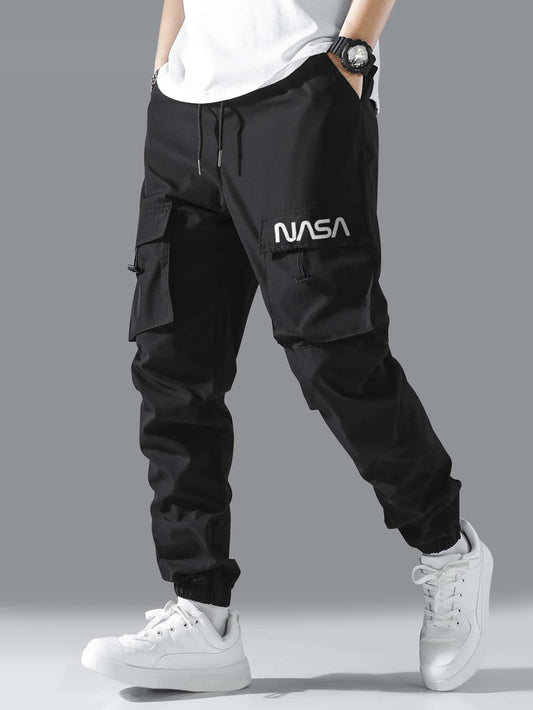 Men Letter Graphic Drawstring Cargo Pants