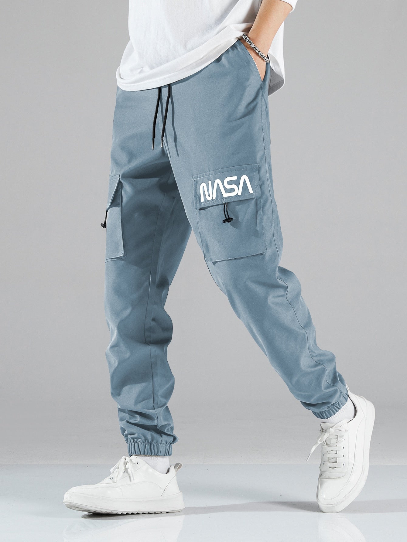 Men Letter Graphic Drawstring Cargo Pants