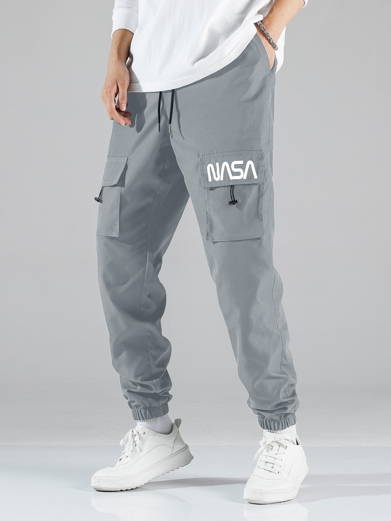 Men Letter Graphic Drawstring Cargo Pants