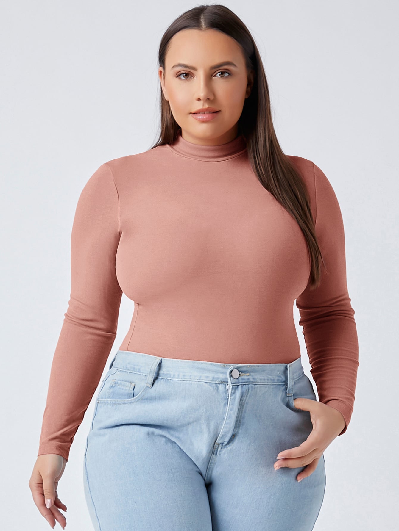 BASICS Plus Mock Neck Fitted Tee