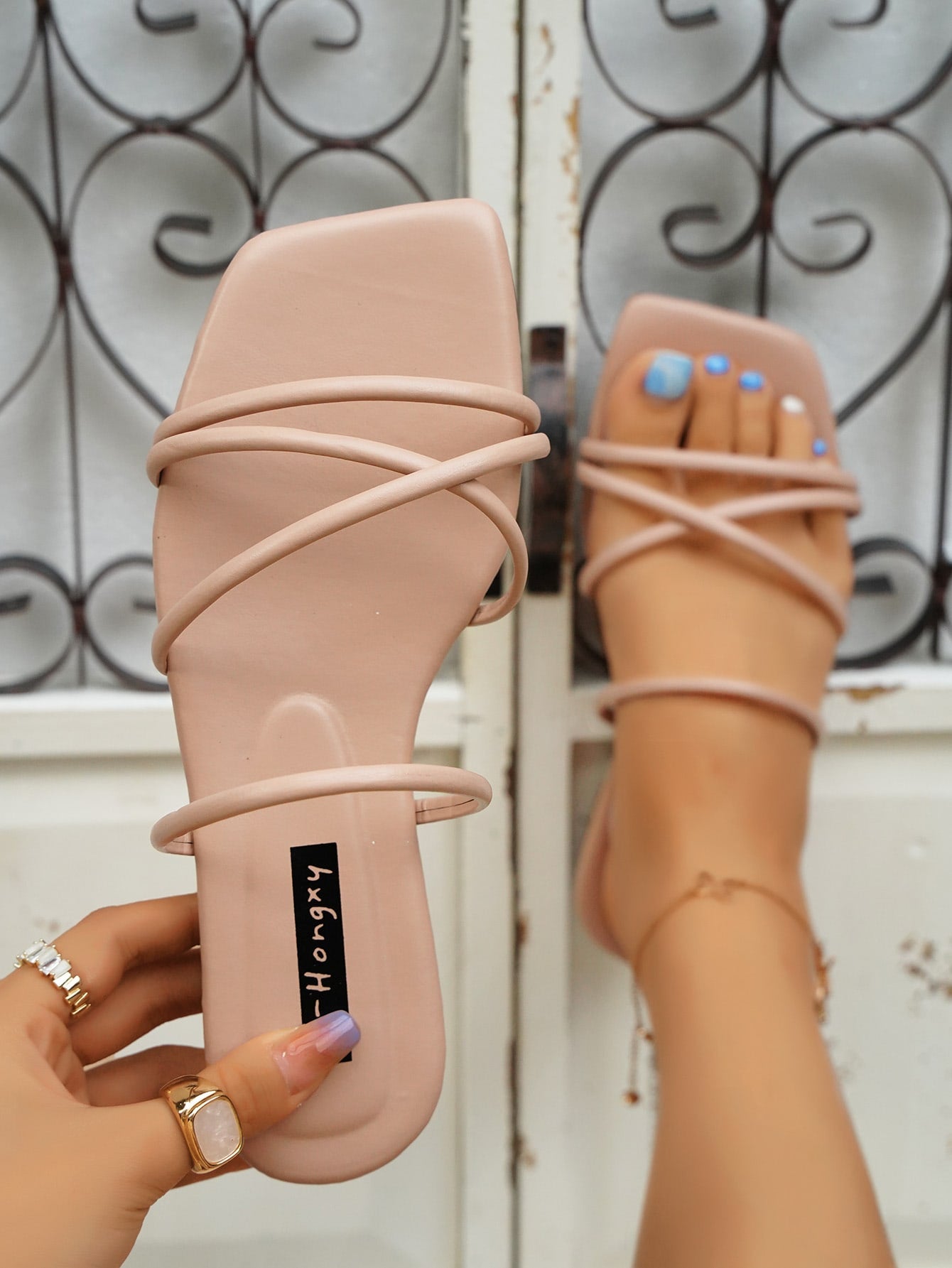 Cross Strap Slide Sandals