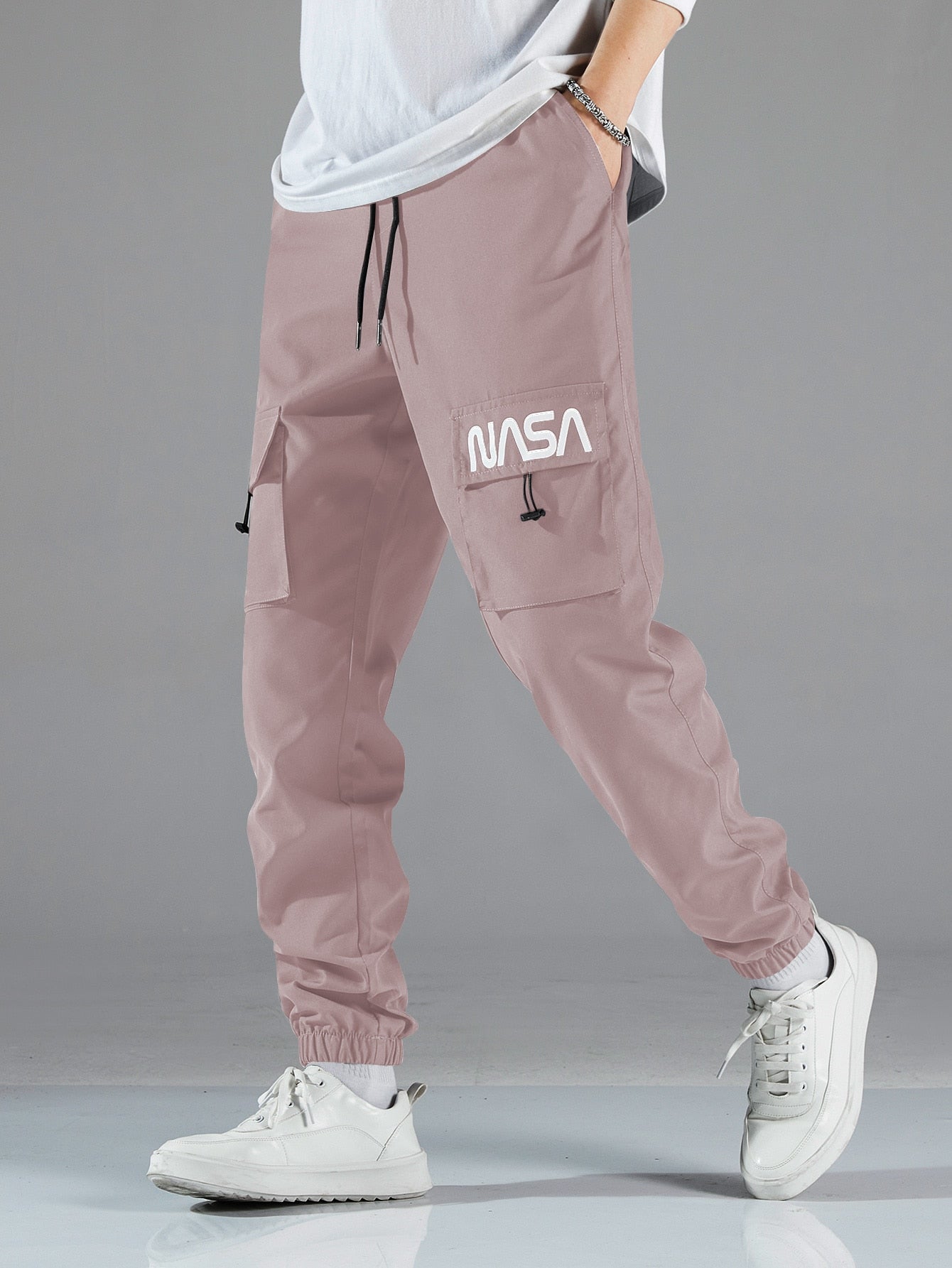 Men Letter Graphic Drawstring Cargo Pants