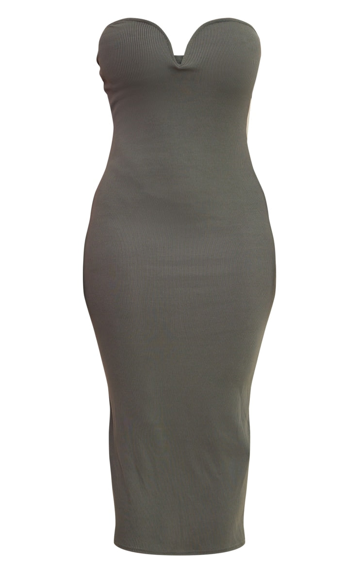 Shape Moss Khaki Rib Sweetheart Neckline Midaxi Dress